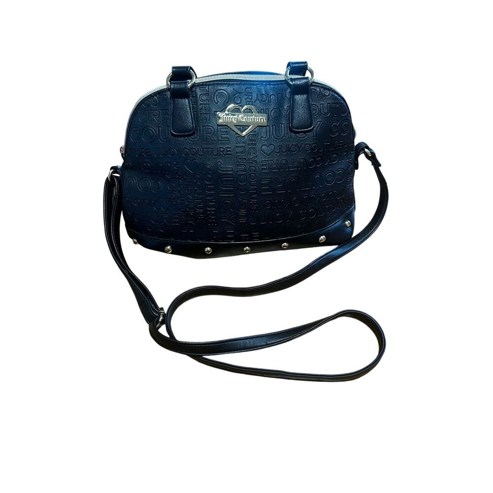 Juicy Couture Black Embossed Logo Dome Satchel Crossbody Bag